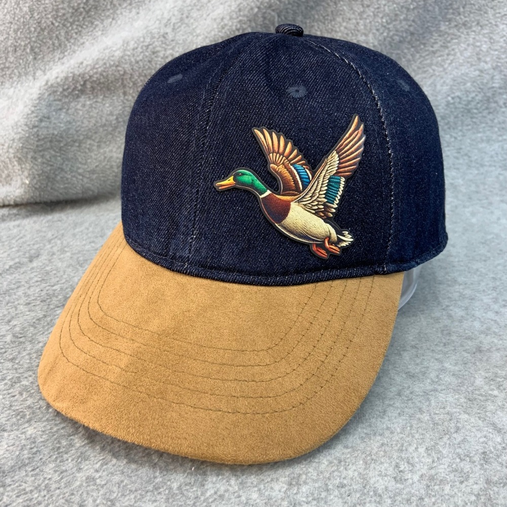 Flying Mallard Duck Patch Mens Blue Tan Unbranded Denim Hat Faux Suede OSFM